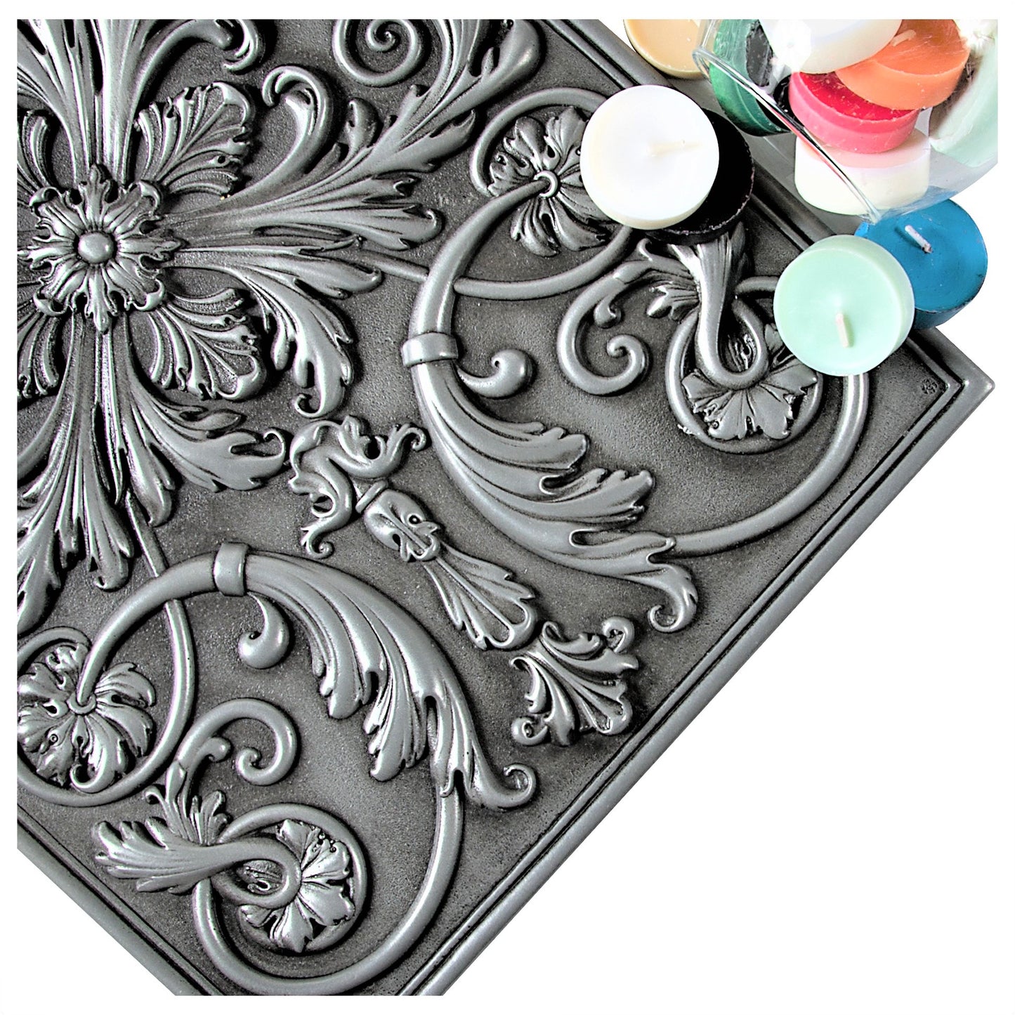 Backsplash Tile for Kitchen and Fireplace Royal 12" x 18" Metal Mural Pewter Nickel