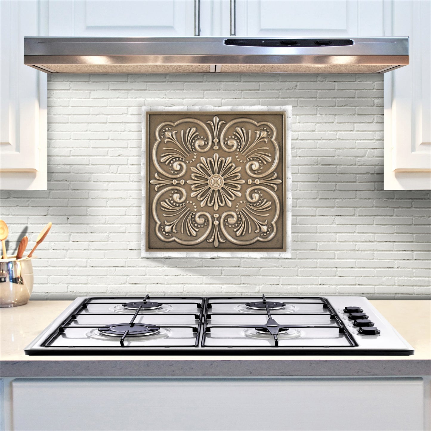 Backsplash Metal Mural Tile Hand Made Plaque Crown 12" x 12" Bronze