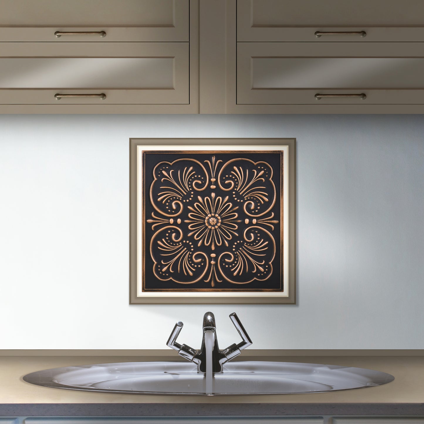Backsplash Metal Mural Tile Hand Made Plaque Crown 12" x 12" Oil Rubbed Bronze