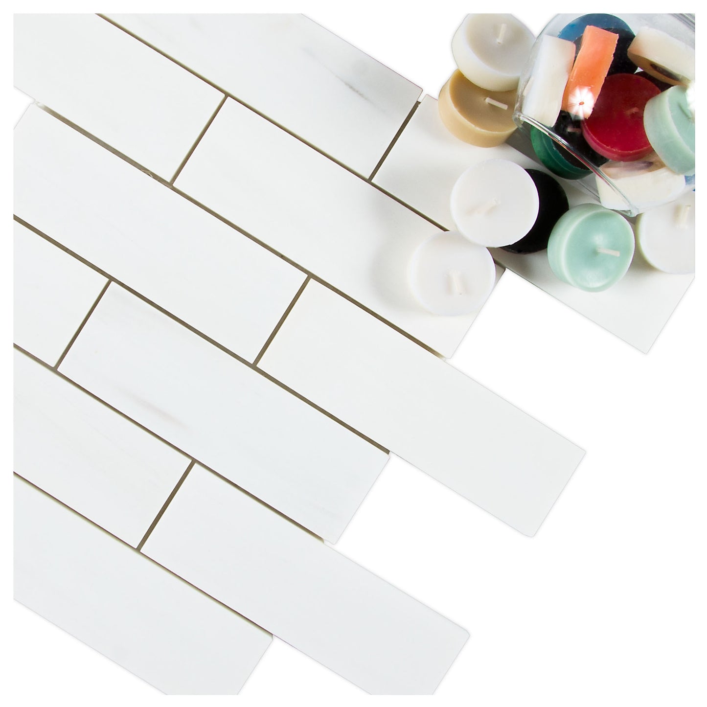 White Dolomite Brick 11.9 in. x 11.7 in. x 10 mm Polished Marble Mosaic Tile (4.84 sq. ft./case)