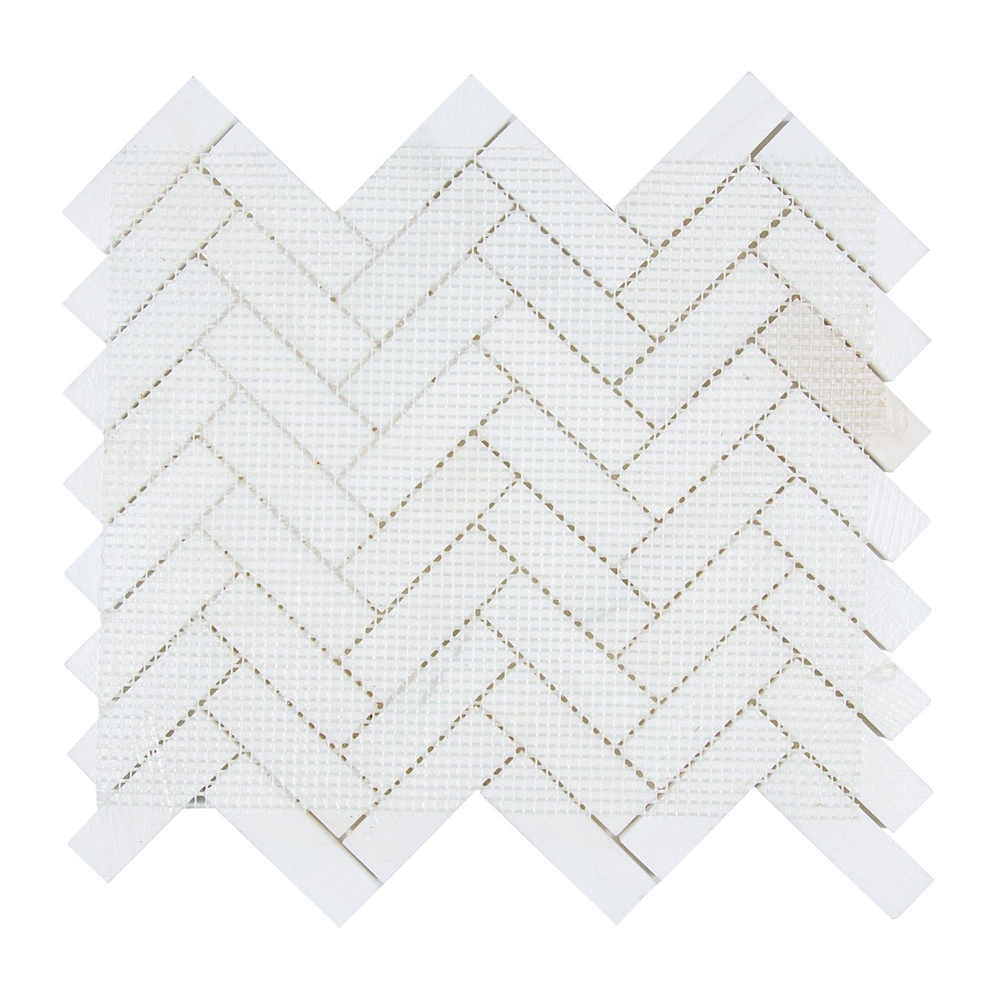 White Dolomite Herringbone 11.1 in. x 12.9 in. x 10 mm Polished Marble Mosaic Tile (4.96 sq. ft./case)