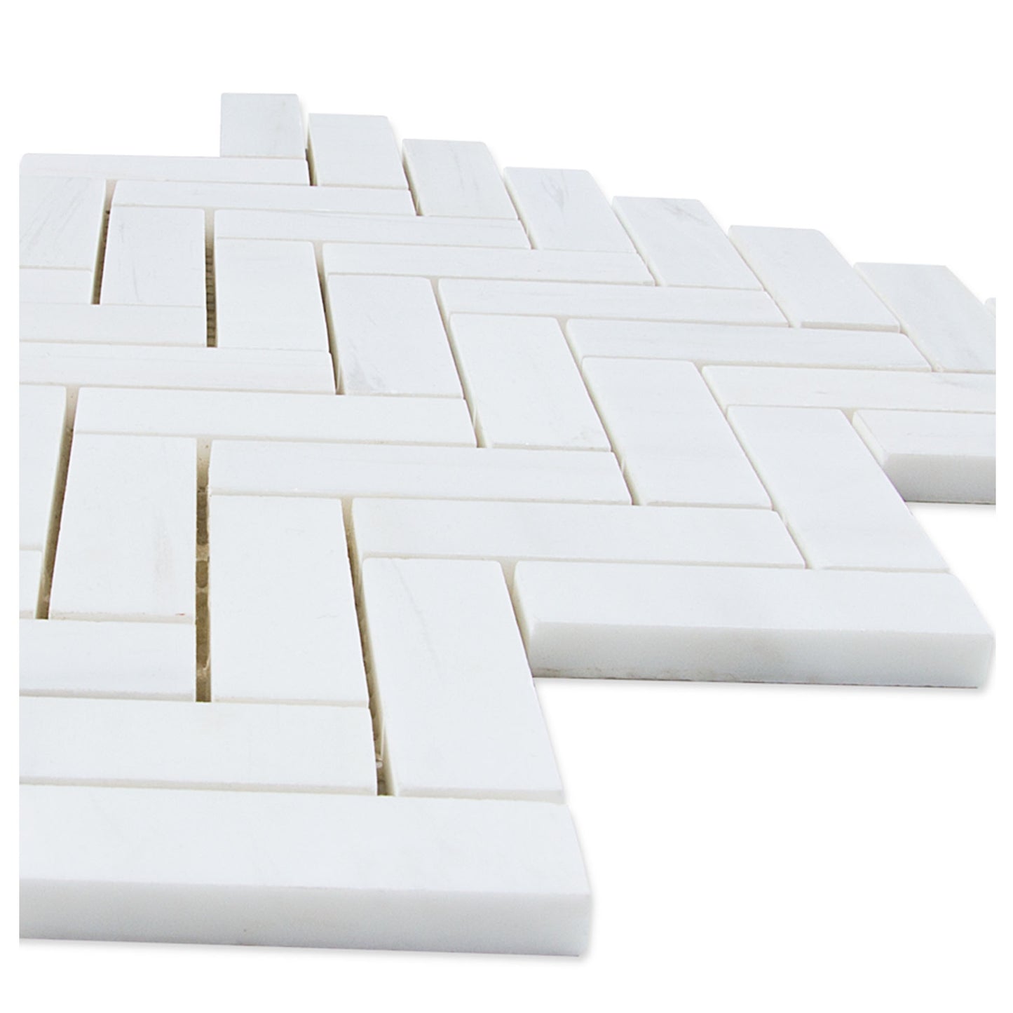 White Dolomite Herringbone 11.1 in. x 12.9 in. x 10 mm Polished Marble Mosaic Tile (4.96 sq. ft./case)