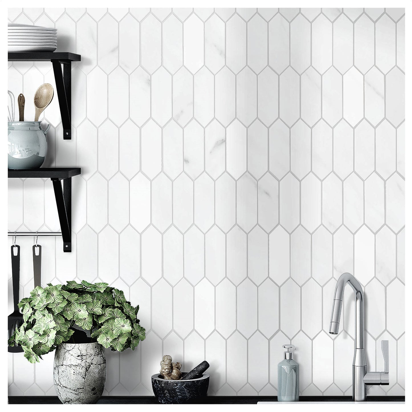White Dolomite Picket 10 in. x 12 in. x 10 mm Polished Marble Mosaic Tile (4.19 sq. ft./case)