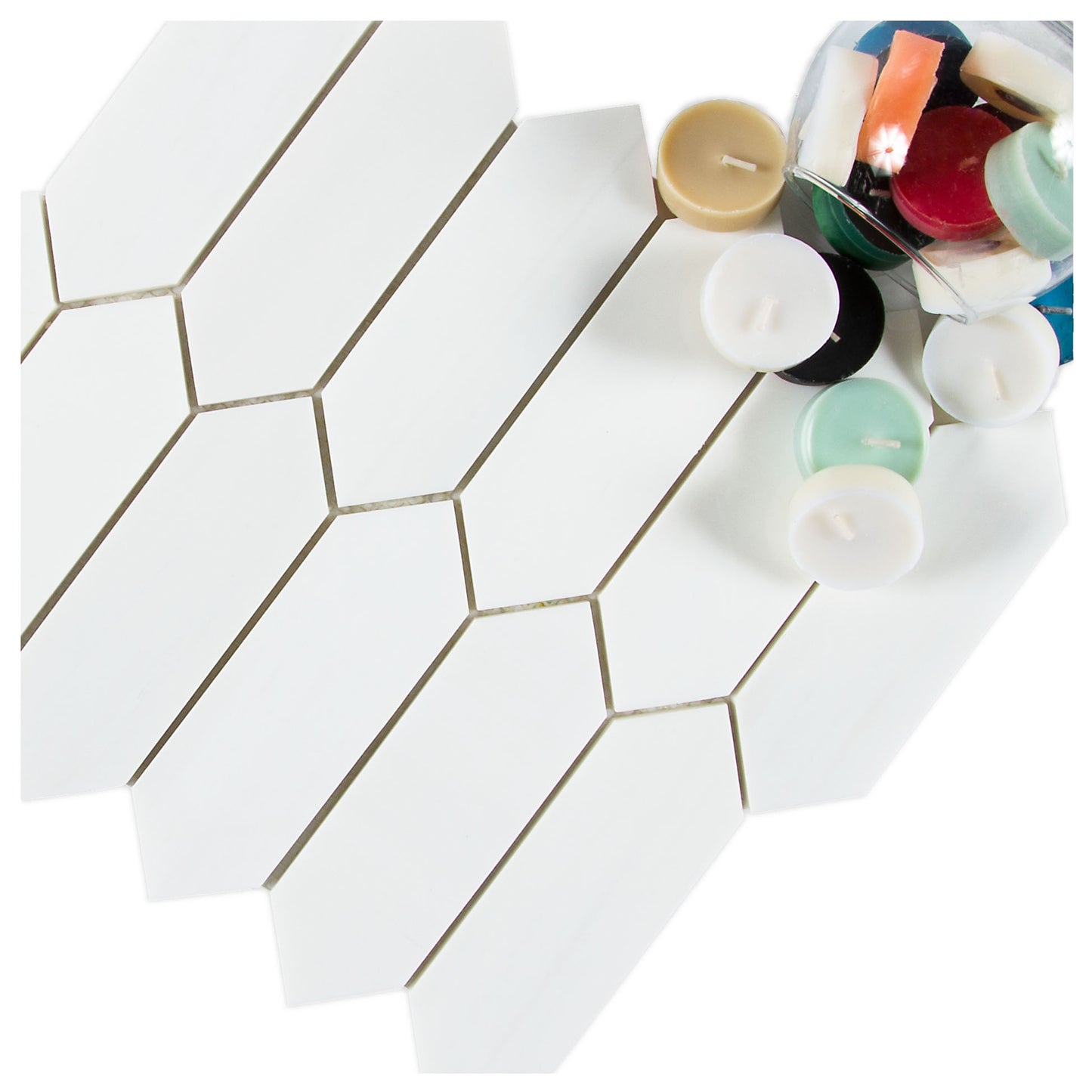White Dolomite Picket 10 in. x 12 in. x 10 mm Polished Marble Mosaic Tile (4.19 sq. ft./case)
