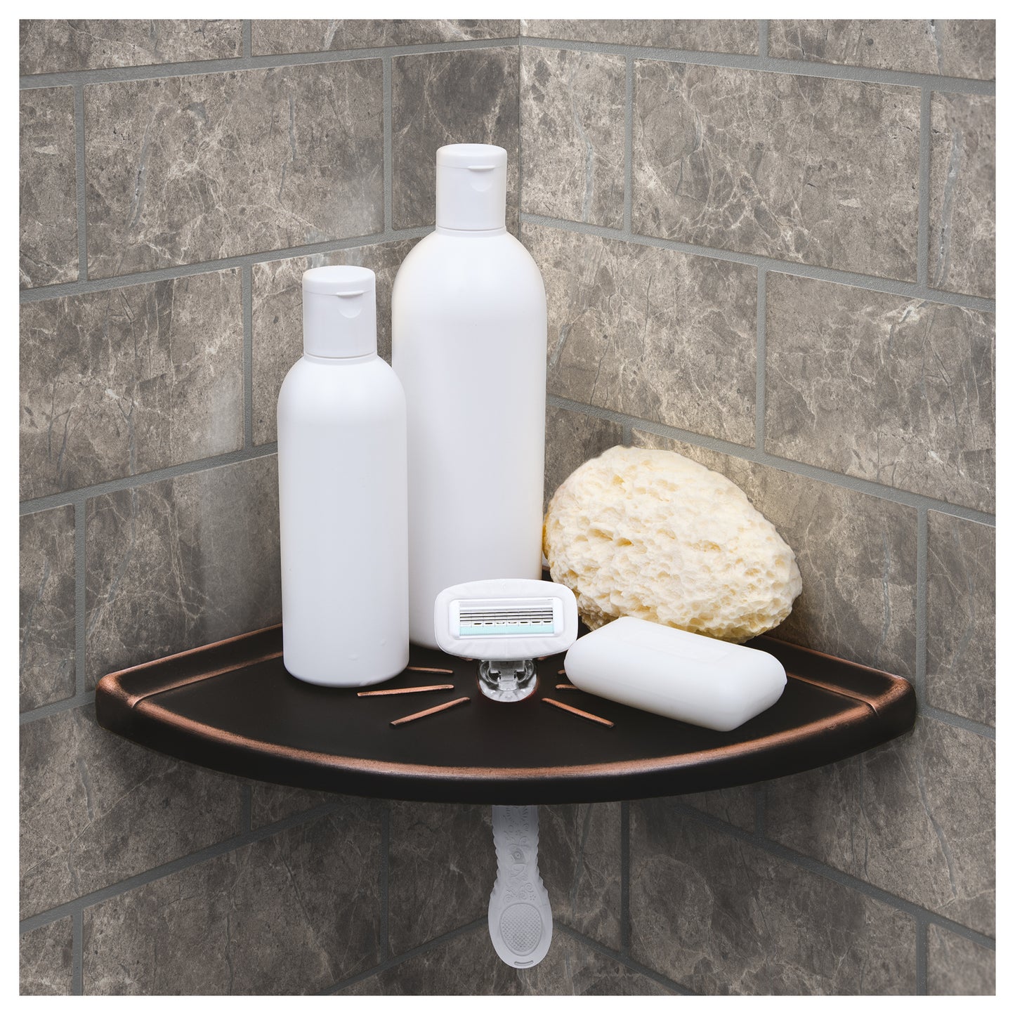 Architecta Decor Bathroom and Shower Corner Shelf Flatback Wall Mounted Metal Tile 8.8 x 8.8 Inch Oil Rubbed Bronze