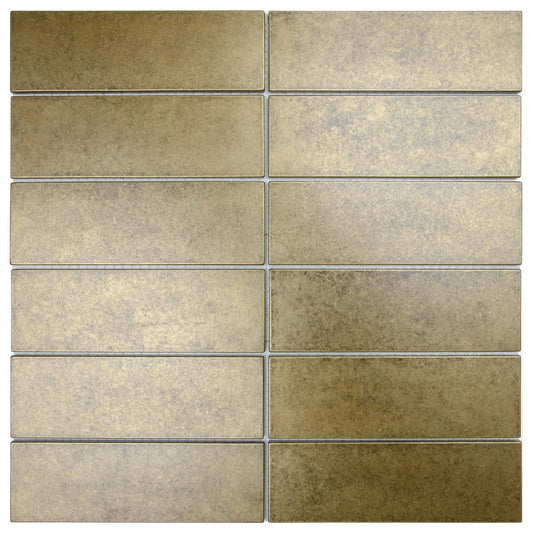 Antique Gold Encore Stacked 2"x6" Mosaic Tile - 12"x 12"