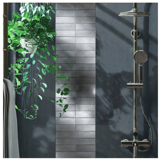 Antique Nickel Encore Stacked 2"x6" Mosaic Tile - 12"x 12"