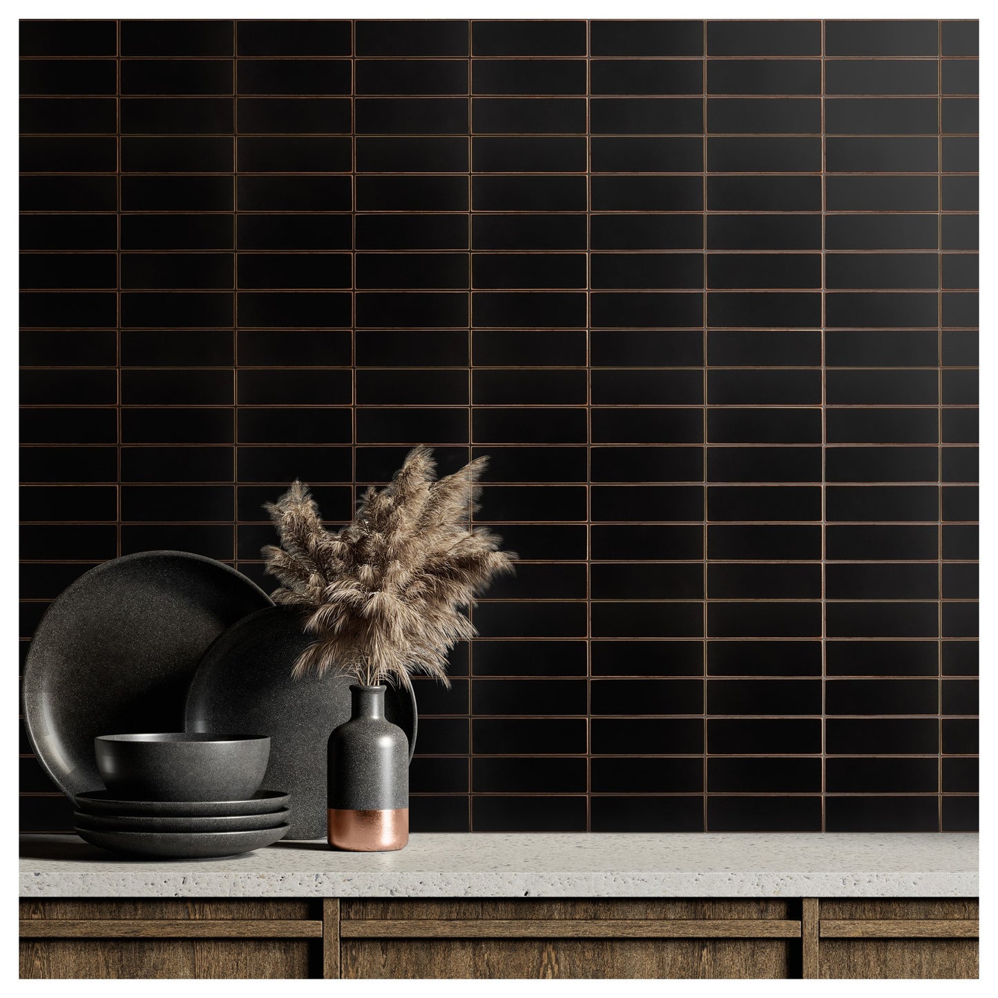 Oil Rubbed Bronze Encore Stacked 2"x6" Mosaic Tile - 12"x 12"