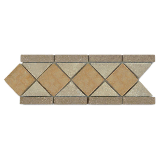 4"x12" Italian Noce Chiaro Antiqued Travertine Mosaic Border Tile