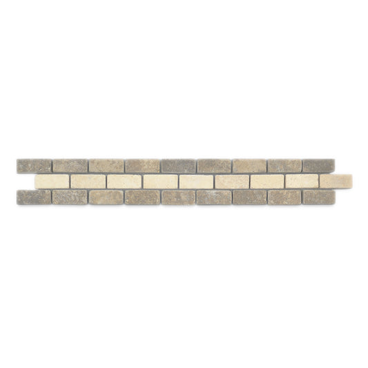 2"x12" Italian Noce Chiaro Antiqued Travertine Mosaic Border Tile