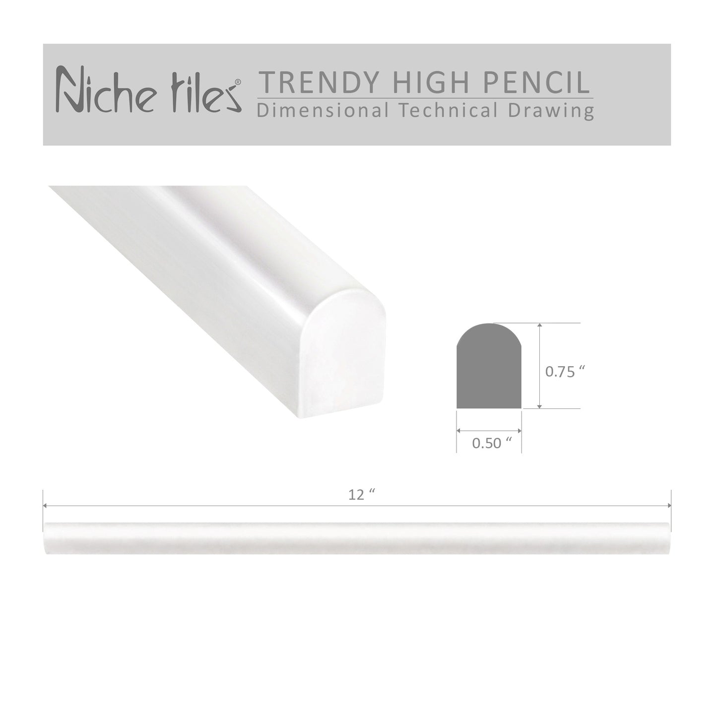 Trendy Bullnose Tile Wall Trim, 3/4 x 12"  Tile Edge Decorative High  Pencil  Liner, Matt Iron Black, Pack of 5