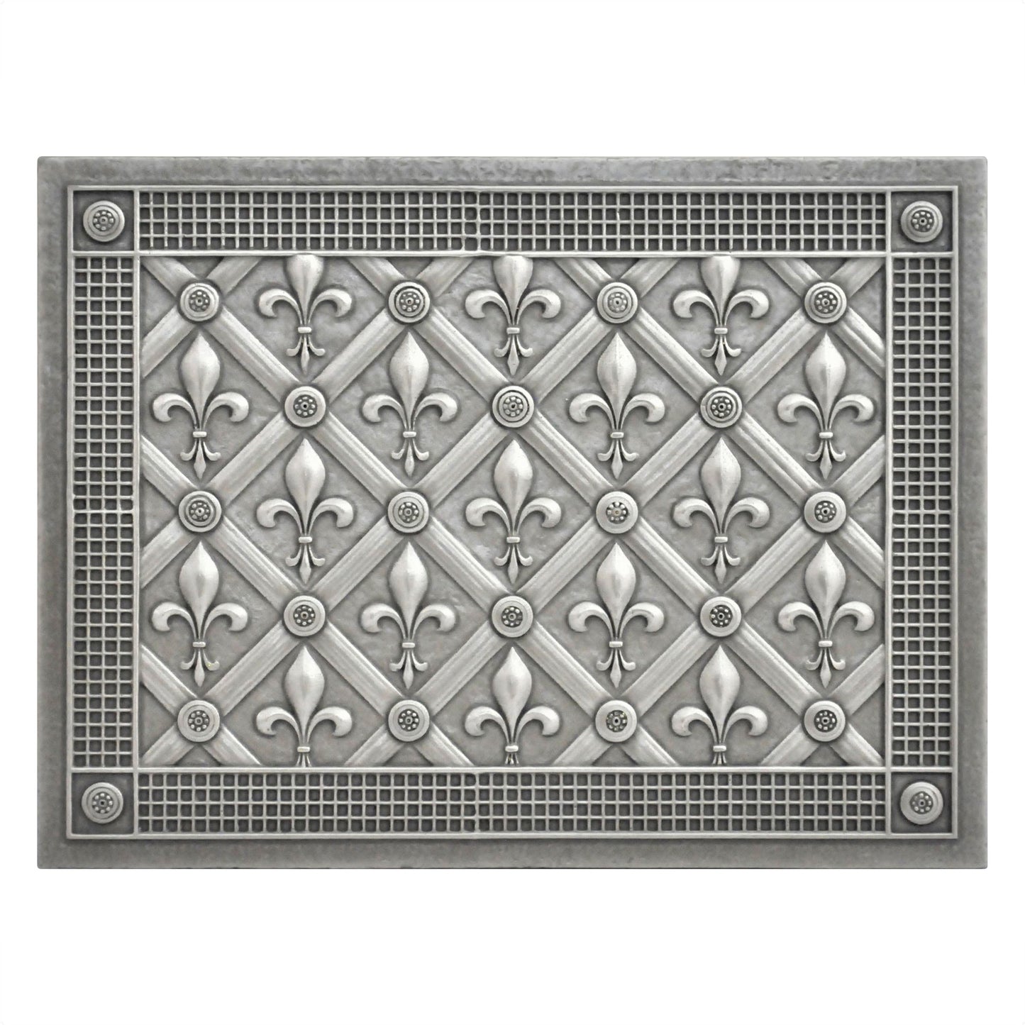 Backsplash Metal Mural Tile Hand Made Plaque Fleur De Lis 12" x 16" Brushed Nickel