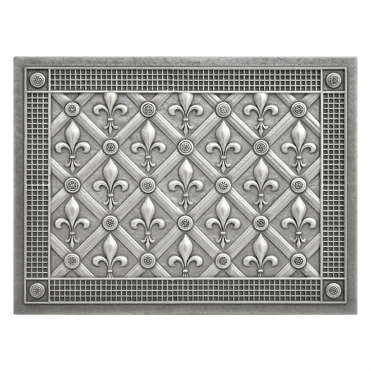Backsplash Metal Mural Tile Hand Made Plaque Fleur De Lis 12" x 16" Brushed Nickel