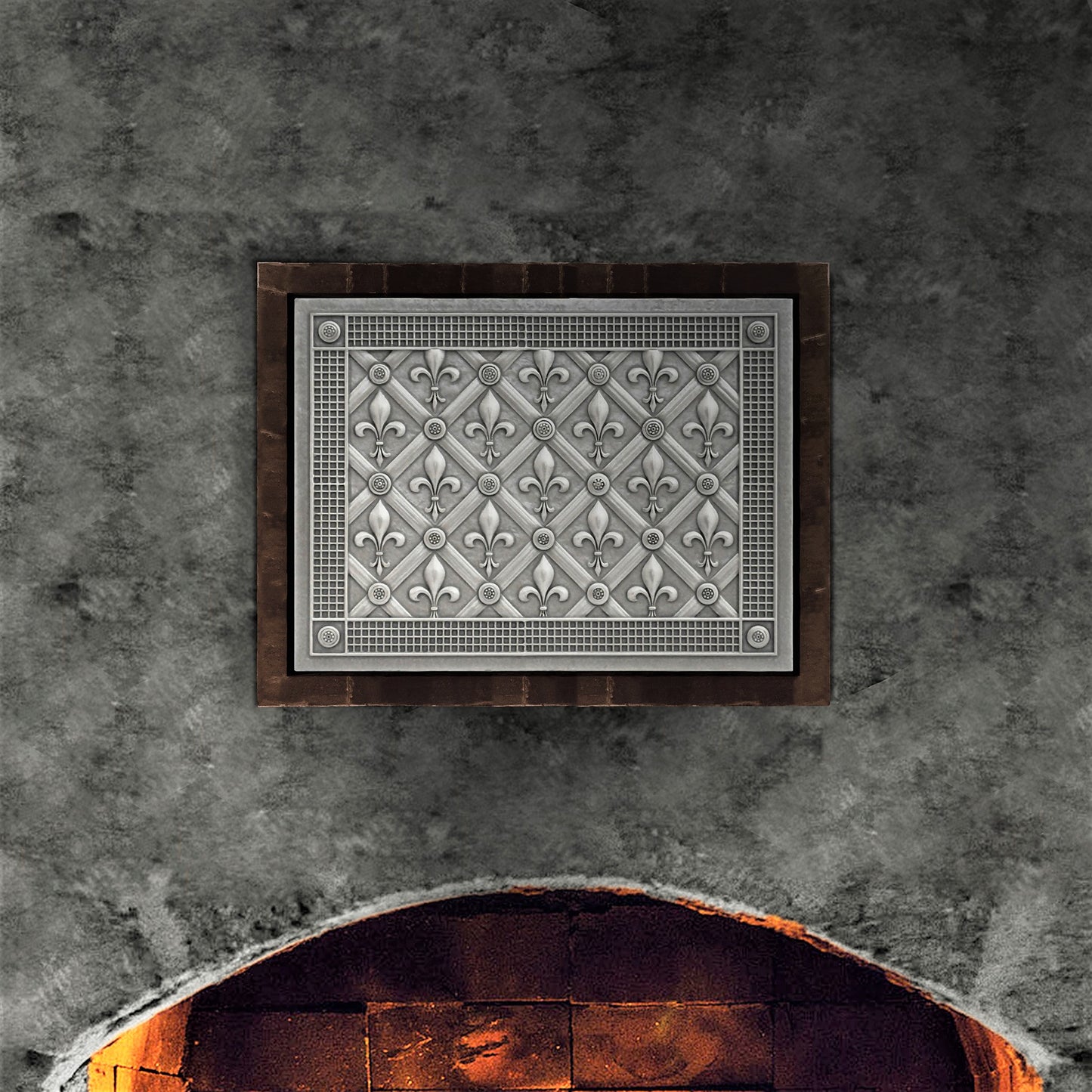 Backsplash Metal Mural Tile Hand Made Plaque Fleur De Lis 12" x 16" Brushed Nickel