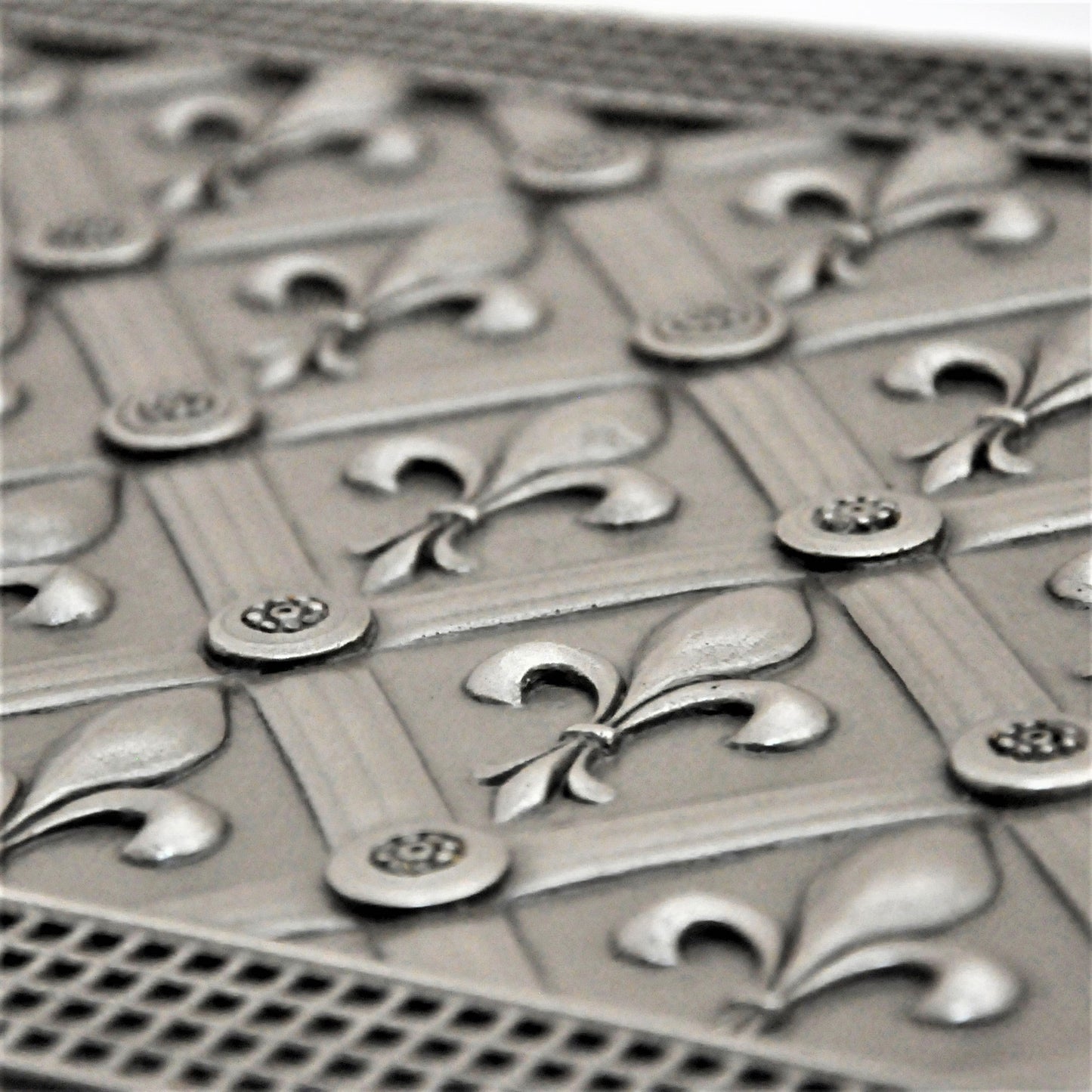 Backsplash Metal Mural Tile Hand Made Plaque Fleur De Lis 12" x 16" Brushed Nickel