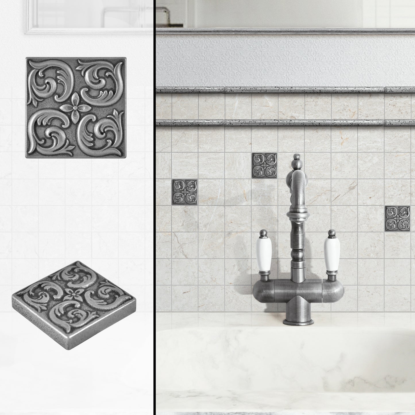 Moroccon Metal  Insert Tile Pewter Nickel 2x2 ( PACK OF 8 PIECE)