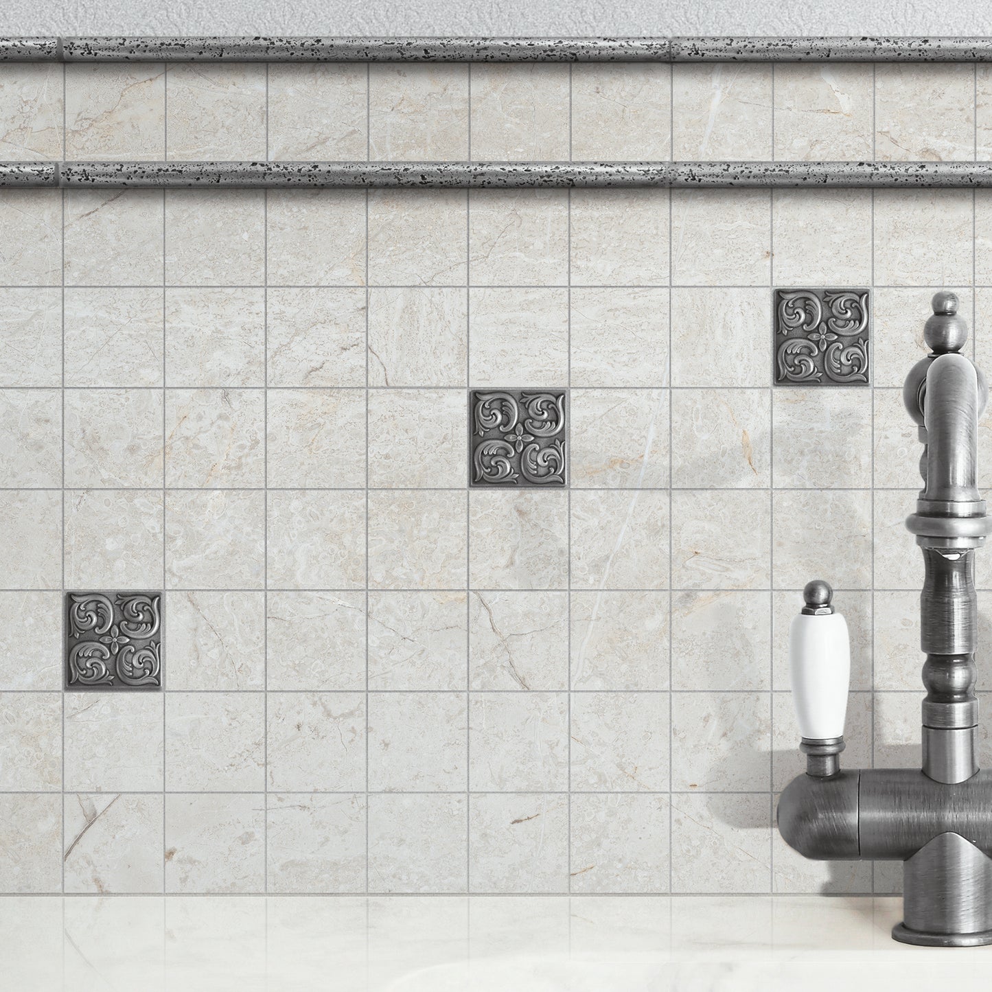 Moroccon Metal  Insert Tile Pewter Nickel 2x2 ( PACK OF 8 PIECE)