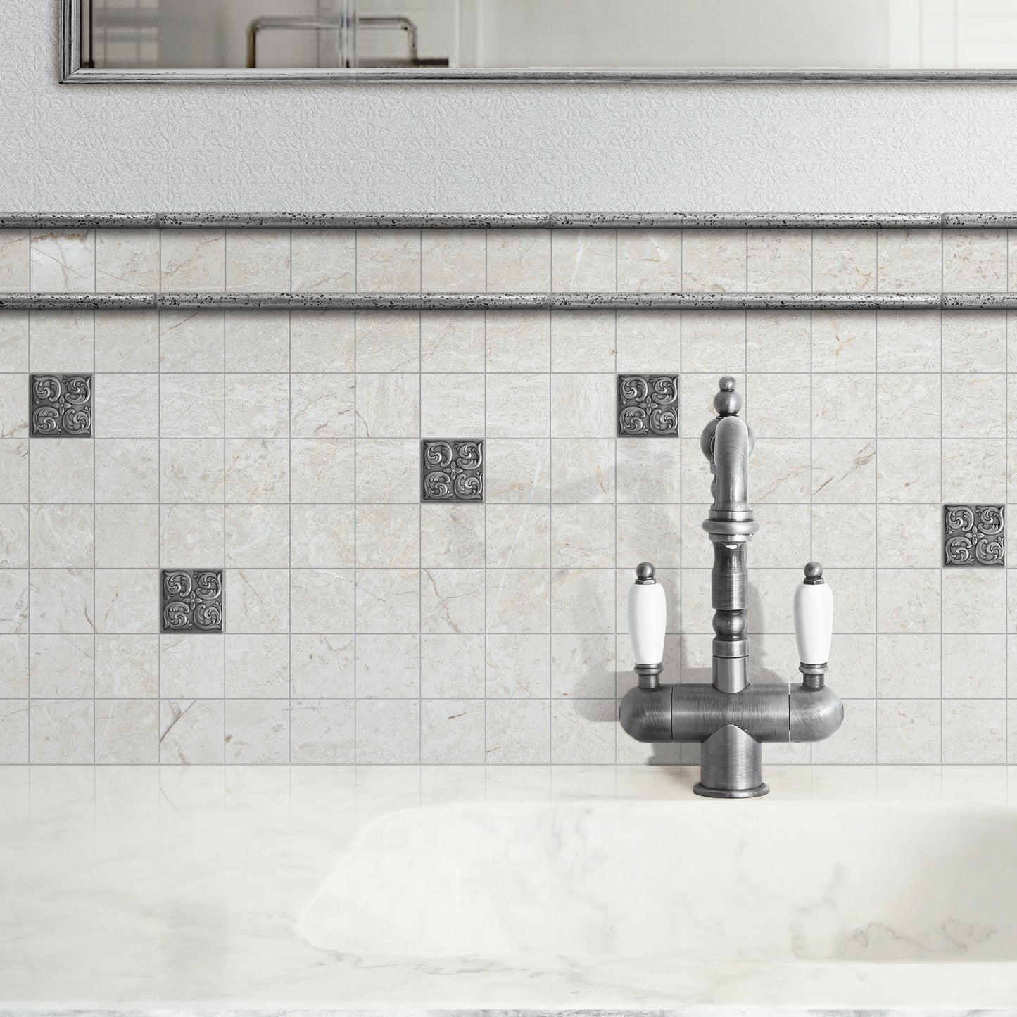 Moroccon Metal  Insert Tile Pewter Nickel 2x2 ( PACK OF 8 PIECE)