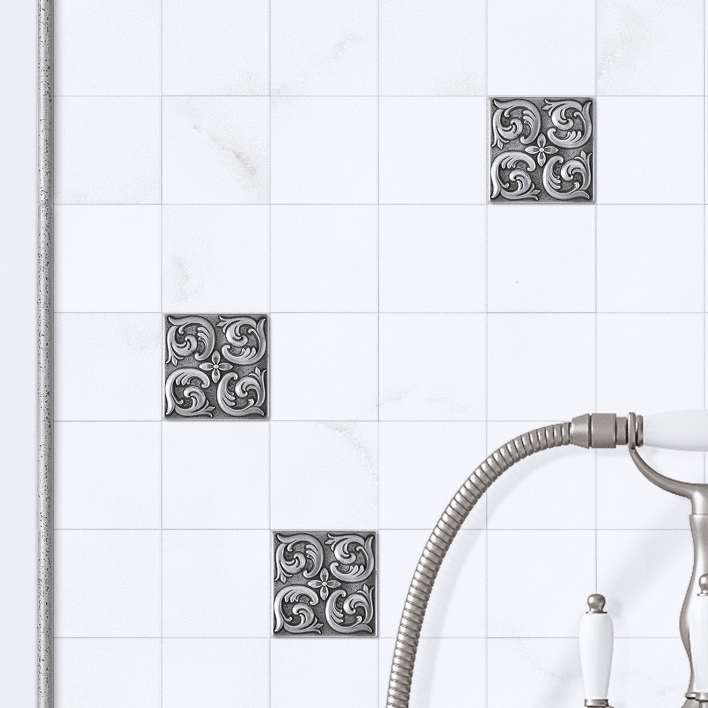 Moroccon Metal  Insert Tile Pewter Nickel 4x4 ( PACK OF 4 PIECE)