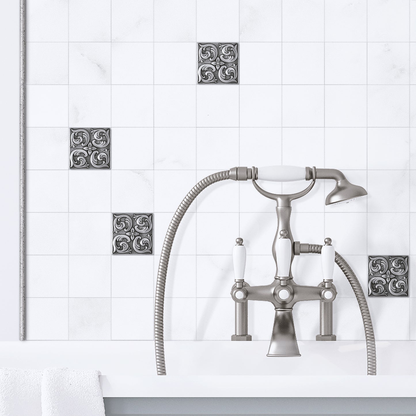 Moroccon Metal  Insert Tile Pewter Nickel 4x4 ( PACK OF 4 PIECE)
