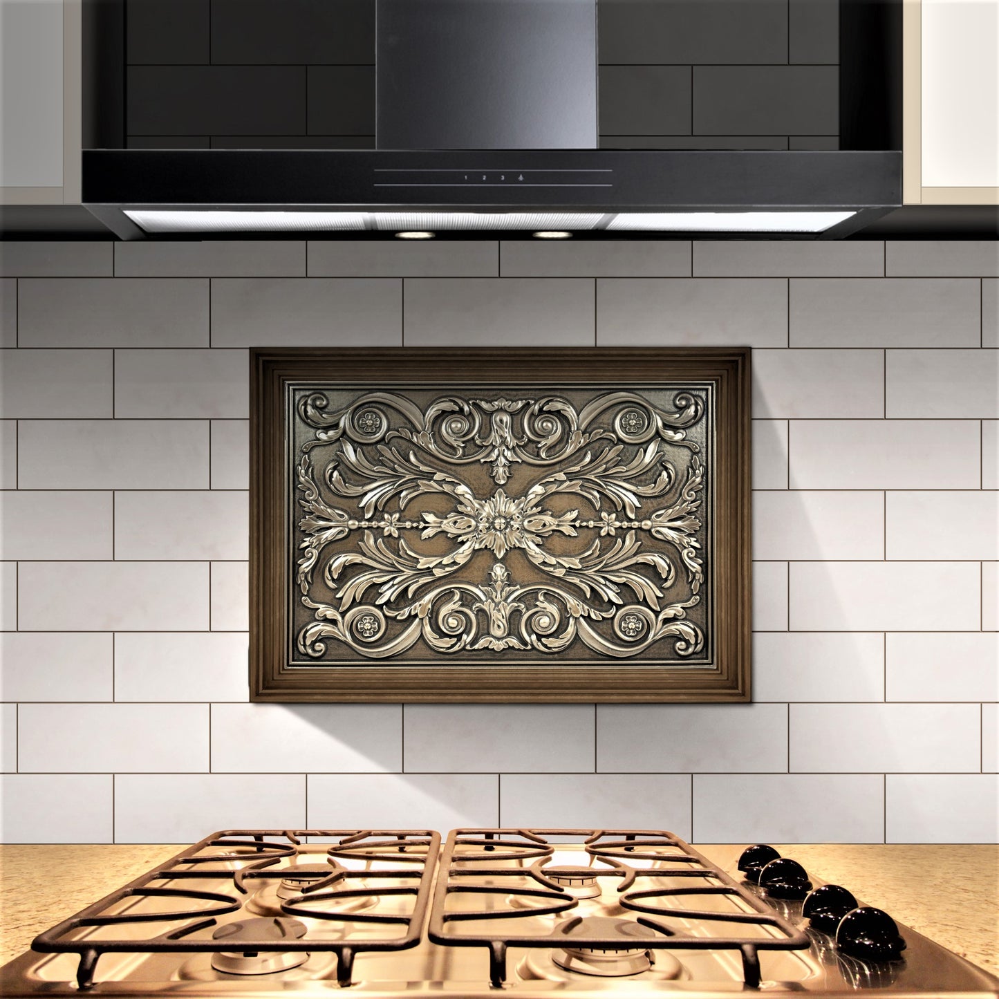 Backsplash Tile for Kitchen and Fireplace Viola 12" x 18" Metal Mural Bronze