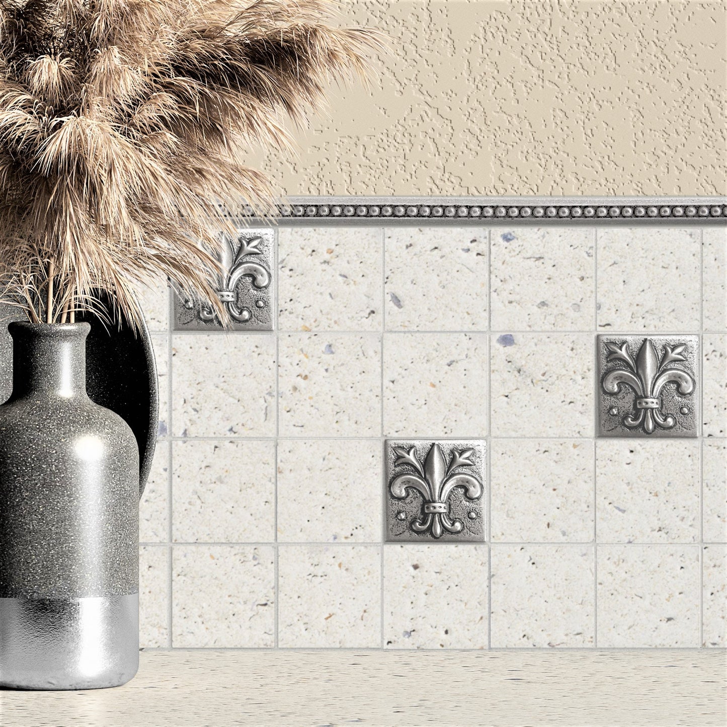Fleur de Lis  -  Metal Insert Tile Pewter  2x2 ( PACK OF 8 PIECE)