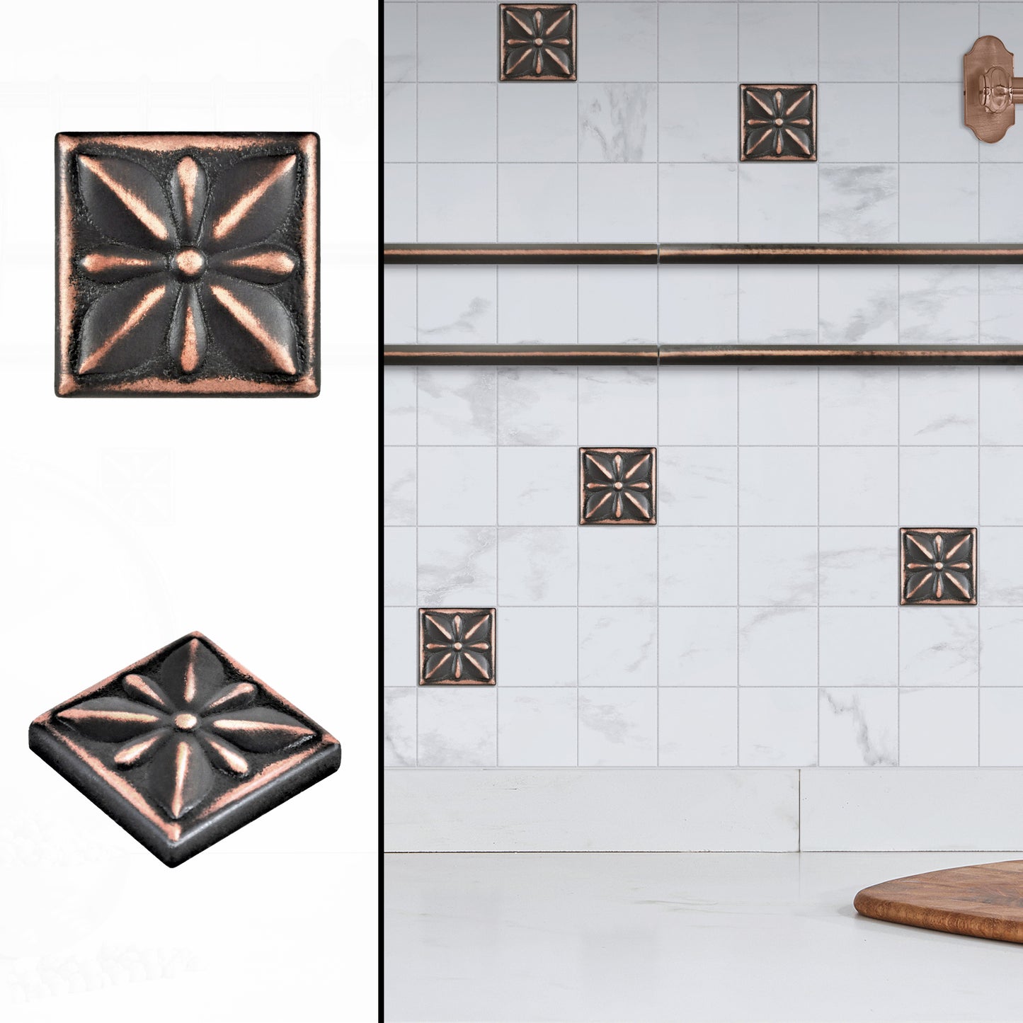 Mediterrenean Metal Insert Tile Oil Rubbed Bronze 2x2 ( PACK OF 8 PIECE )