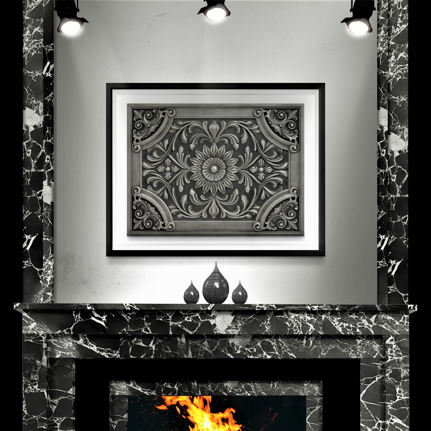 Backsplash Metal Mural Tile Hand Made Plaque Harmony 18"x24" Pewter Nickel