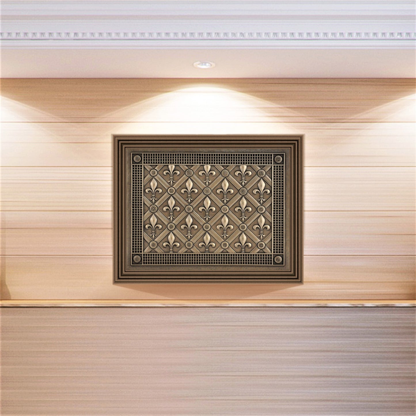 Backsplash Metal Mural Tile Hand Made Plaque Fleur De Lis 12" x 16" Bronze