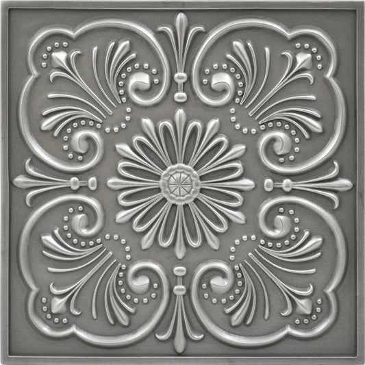 Backsplash Metal Mural Tile Hand Made Plaque Crown 12" x 12" Brushed Nickel