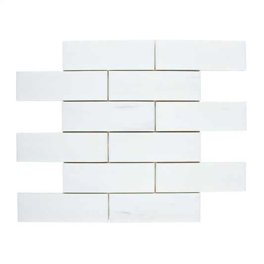 White Dolomite Brick 11.9 in. x 11.7 in. x 10 mm Polished Marble Mosaic Tile (4.84 sq. ft./case)