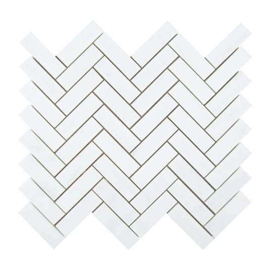 White Dolomite Herringbone 11.1 in. x 12.9 in. x 10 mm Polished Marble Mosaic Tile (4.96 sq. ft./case)